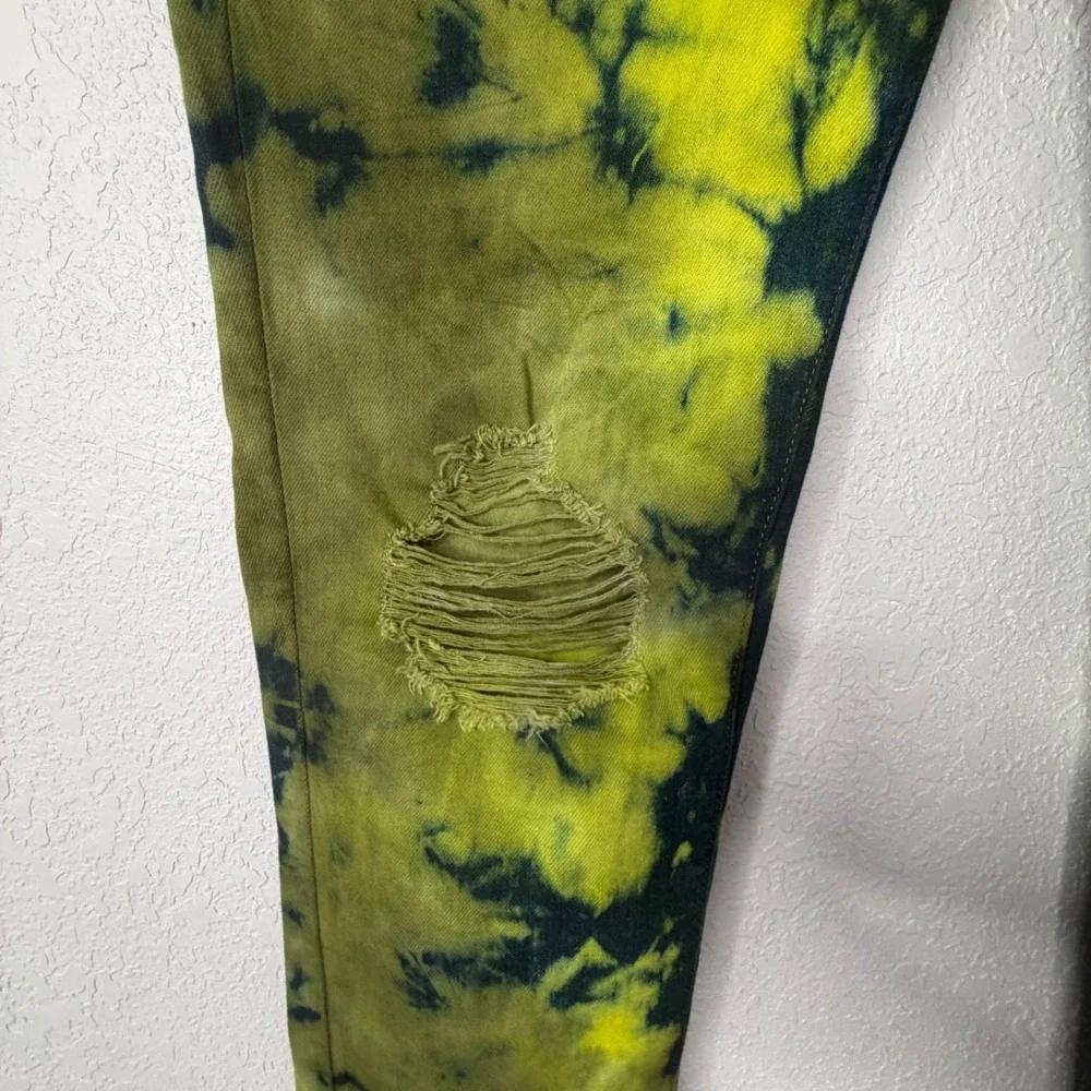 Monfrere Greyson Distressed Skinny Jeans NWT Mens 36‎ Neon Yellow Green Tie Dye